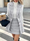 Conjunto Elegante de Chaleco y Falda Tweed a Cuadros
