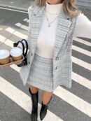 Conjunto Elegante de Chaleco y Falda Tweed a Cuadros