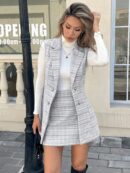 Conjunto Elegante de Chaleco y Falda Tweed a Cuadros