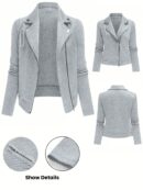 Chaqueta Moto Casual con Cierre y Solapa Texturada