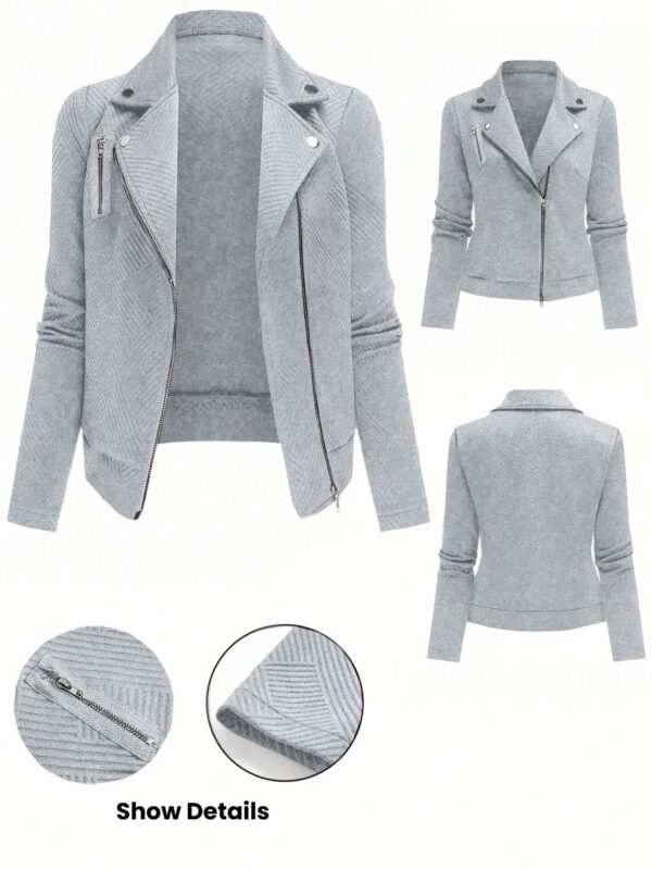 Chaqueta Moto Casual con Cierre y Solapa Texturada - Image 17