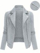 Chaqueta Moto Casual con Cierre y Solapa Texturada