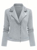Chaqueta Moto Casual con Cierre y Solapa Texturada