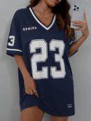 Vestido Casual de Verano con Escote en V y Estampado de Letras y Números