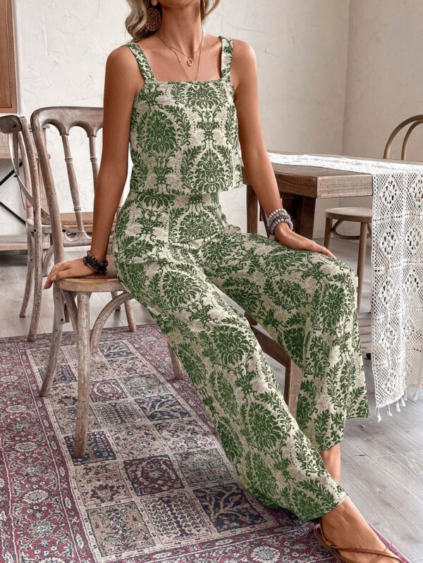 Conjunto Vacacional Boho para Mujer: Top Camisola Crop + Pantalones Largos Estampados - Image 4