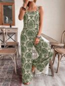 Conjunto Vacacional Boho para Mujer: Top Camisola Crop + Pantalones Largos Estampados