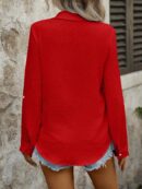 Camisa Casual Manga Larga con Botones Frontales y Bolsillo