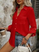 Camisa Casual Manga Larga con Botones Frontales y Bolsillo