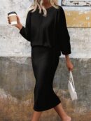 Set Casual de Top con Manga Murciélago y Falda Tejidos