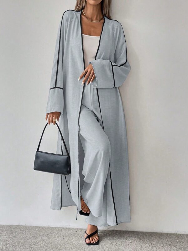 Conjunto de Abrigo Largo y Pantalones Anchos con Contraste - Image 4