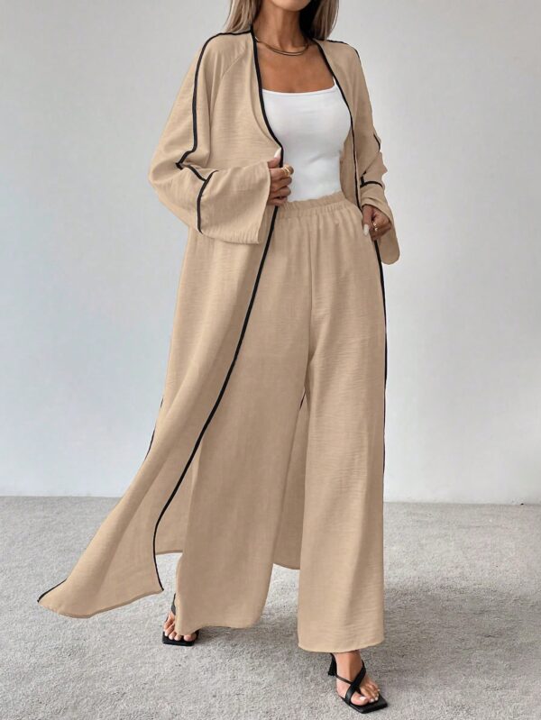 Conjunto de Abrigo Largo y Pantalones Anchos con Contraste - Image 11