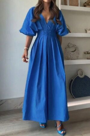 Vestido Largo de Verano con Cintura Marcada y Mangas Murciélago