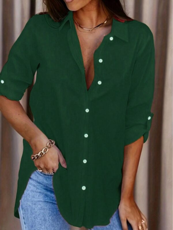 Camisa Casual de Manga Larga con Botones y Cuello en V - Image 12