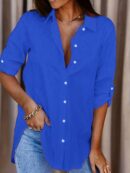 Camisa Casual de Manga Larga con Botones y Cuello en V