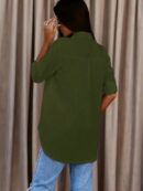 Camisa Casual de Manga Larga con Botones y Cuello en V