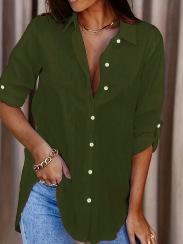 Camisa Casual de Manga Larga con Botones y Cuello en V - Image 18