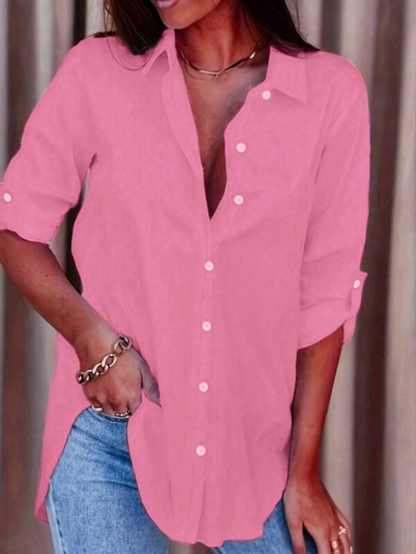 Camisa Casual de Manga Larga con Botones y Cuello en V - Image 24