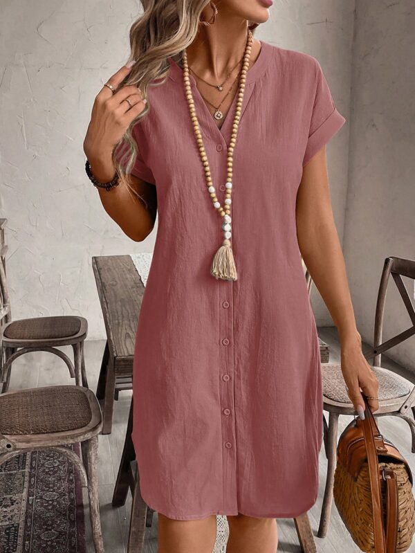 Vestido Mini Casual de Manga Corta con Botones Frontales - Image 31