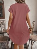 Vestido Mini Casual de Manga Corta con Botones Frontales