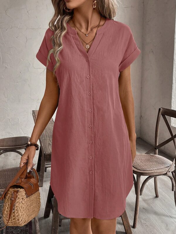 Vestido Mini Casual de Manga Corta con Botones Frontales - Image 34