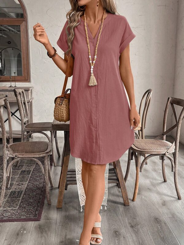 Vestido Mini Casual de Manga Corta con Botones Frontales - Image 32
