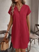 Vestido Mini Casual de Manga Corta con Botones Frontales