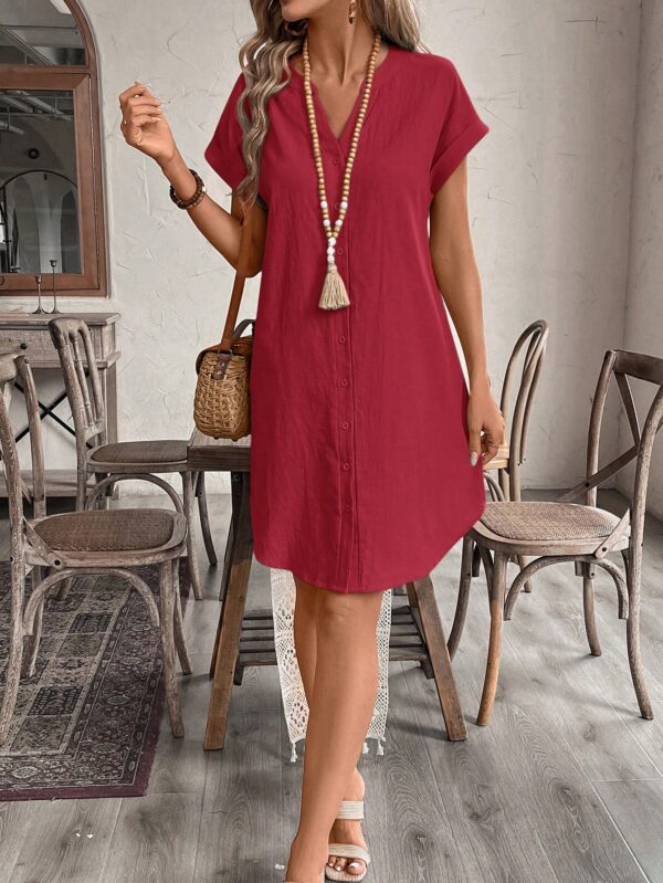 Vestido Mini Casual de Manga Corta con Botones Frontales - Image 47