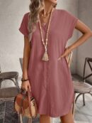 Vestido Mini Casual de Manga Corta con Botones Frontales