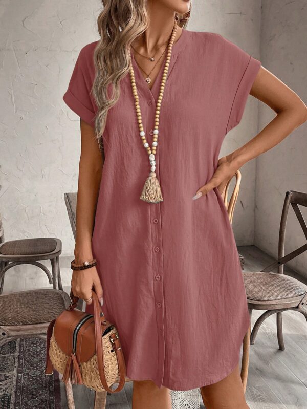 Vestido Mini Casual de Manga Corta con Botones Frontales - Image 33