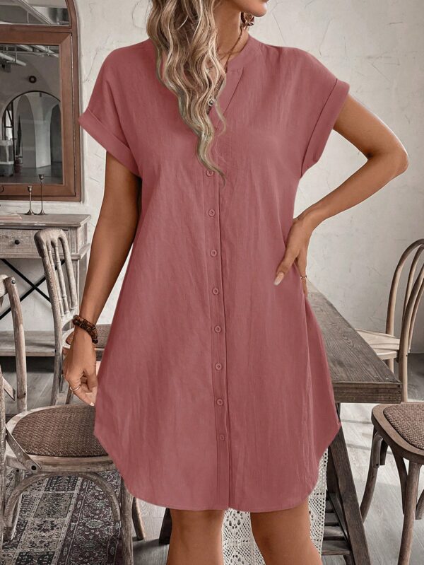 Vestido Mini Casual de Manga Corta con Botones Frontales - Image 35