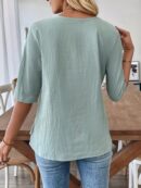 Camisa Casual Manga Larga con Estampado Floral y Cuello Redondo