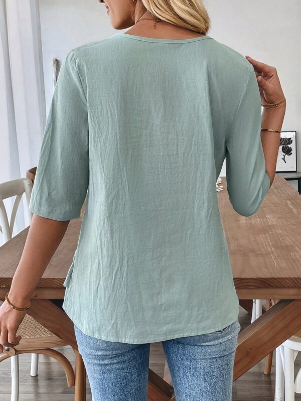 Camisa Casual Manga Larga con Estampado Floral y Cuello Redondo - Image 54