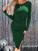Vestido Midi Bodycon con Patrón de Corazones y Manga Larga