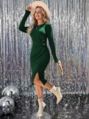 Vestido Midi Bodycon con Patrón de Corazones y Manga Larga