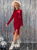 Vestido Midi Bodycon con Patrón de Corazones y Manga Larga