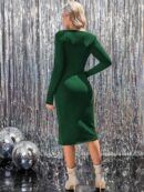 Vestido Midi Bodycon con Patrón de Corazones y Manga Larga