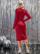 Vestido Midi Bodycon con Patrón de Corazones y Manga Larga