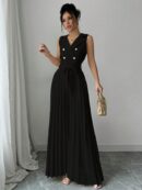 Mono Elegante de Doble Botonadura con Pliegues y Cinturón