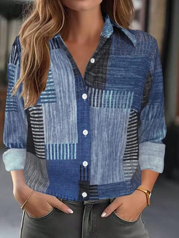 Camisa Retro Casual Manga Larga con Detalles de Botones y Estampado - Image 12
