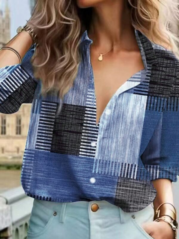 Camisa Retro Casual Manga Larga con Detalles de Botones y Estampado - Image 10