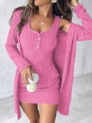 Conjunto de Vestido y Chaqueta en Tejido de Punto Azul
