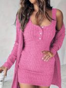 Conjunto de Vestido y Chaqueta en Tejido de Punto Azul