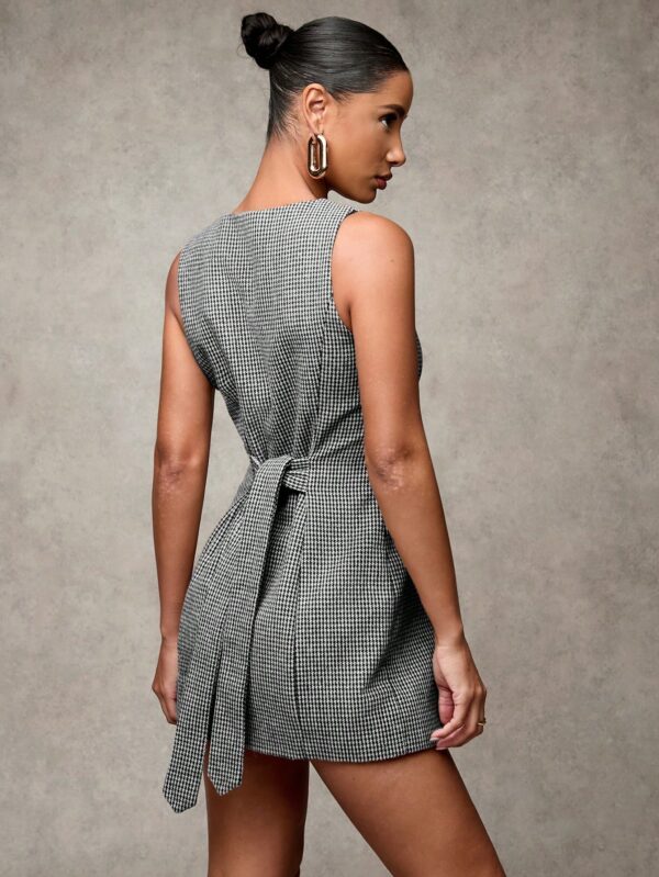 Vestido Corto Casual de Lana a Cuadros con Botones Frontales - Image 2