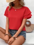 Camisa Casual de Verano con Mangas de Volantes en Color Sólido
