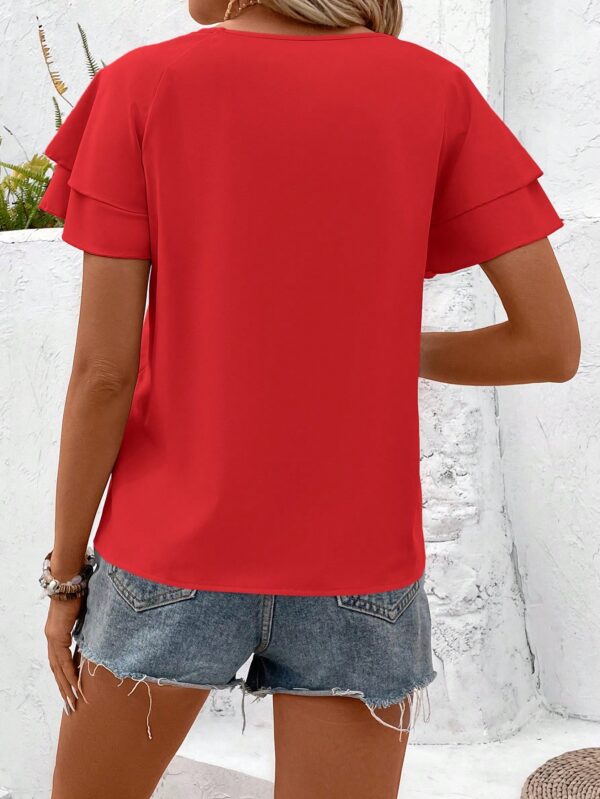 Camisa Casual de Verano con Mangas de Volantes en Color Sólido - Image 32