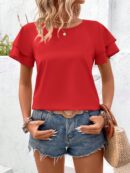 Camisa Casual de Verano con Mangas de Volantes en Color Sólido