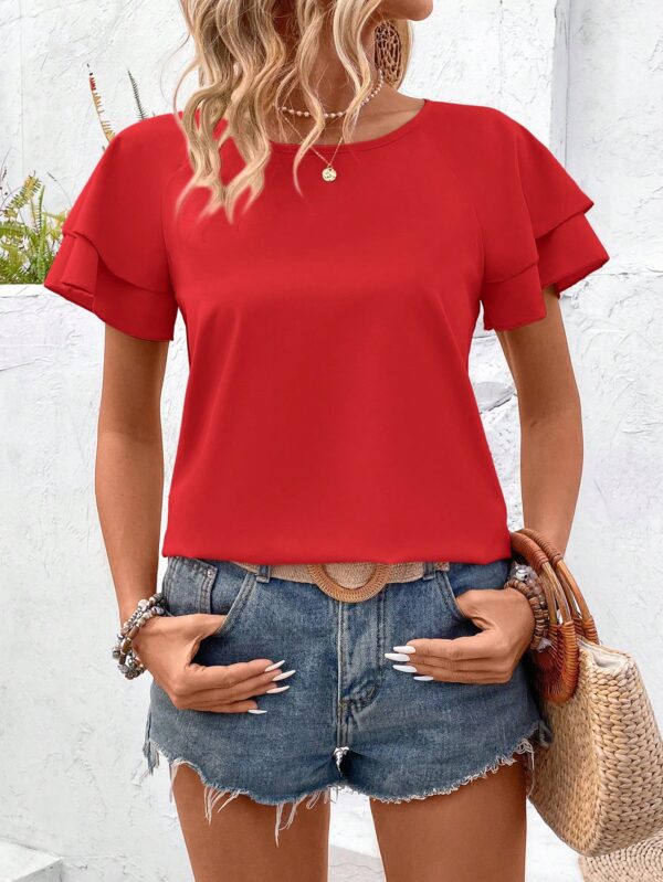 Camisa Casual de Verano con Mangas de Volantes en Color Sólido - Image 33