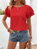 Camisa Casual de Verano con Mangas de Volantes en Color Sólido