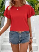 Camisa Casual de Verano con Mangas de Volantes en Color Sólido