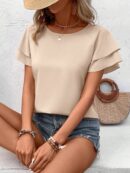 Camisa Casual de Verano con Mangas de Volantes en Color Sólido
